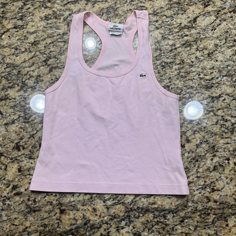 Lacoste Girls Pink Racerback Pique Tank Top Size 34 Logo Tennis Sporty